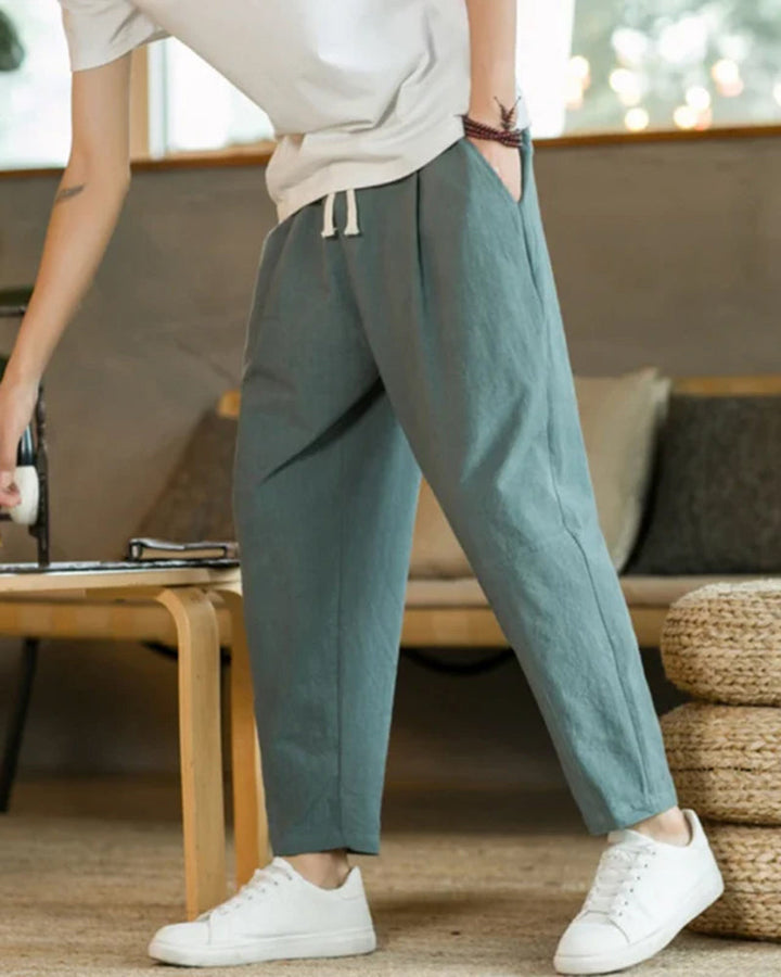 Cotton-Linen Trousers with Elastic Waist