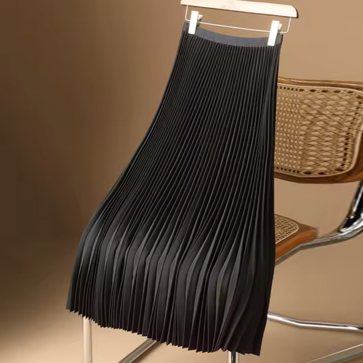 A-Line Pleated Midi Skirt with Comfortable Waistband