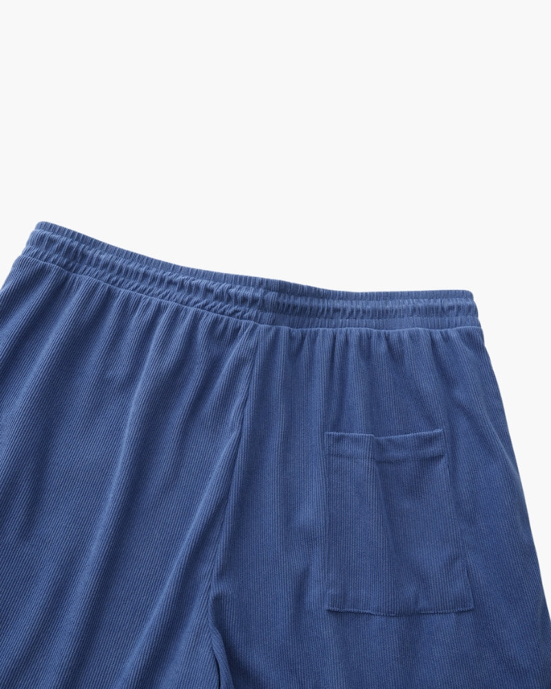 Ribbed Shorts with Elastic Waist and Drawstring