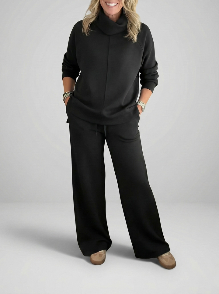 Women's Cowl Neck Wide-Leg Loungewear Set