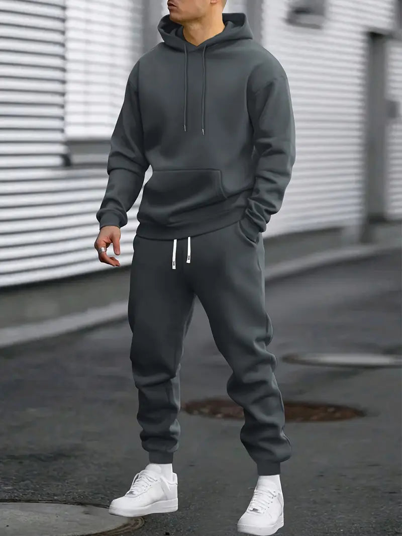 Men's Hooded Tracksuit Set with Tapered Joggers