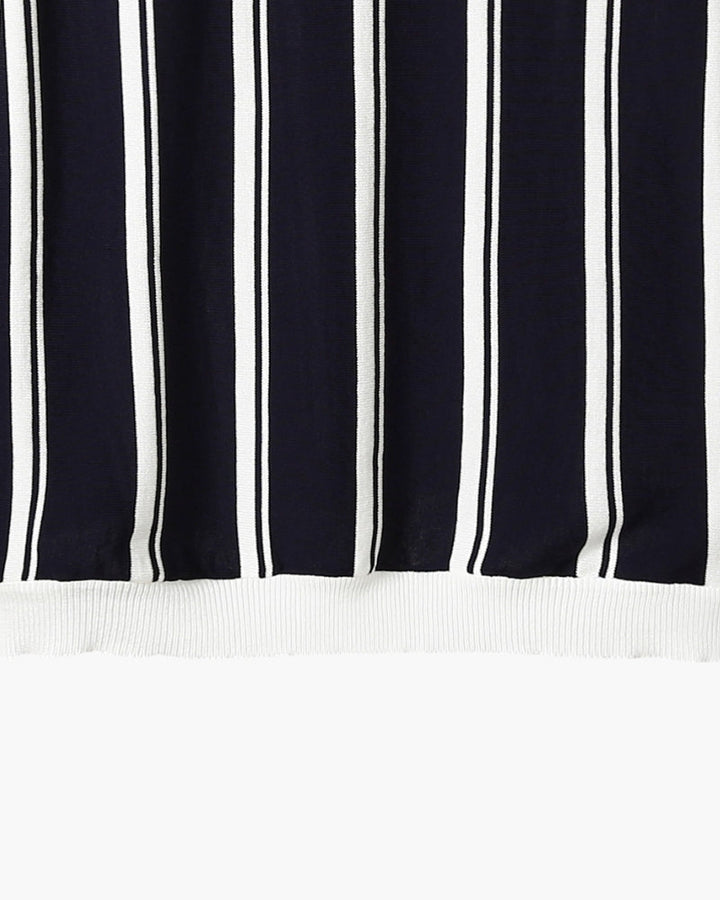 Contrast Vertical Stripe Half-Zip Knit Polo