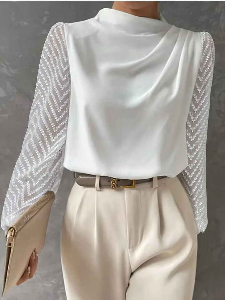 Elegant Blouse with Illusion Sleeves & Ruched Neckline