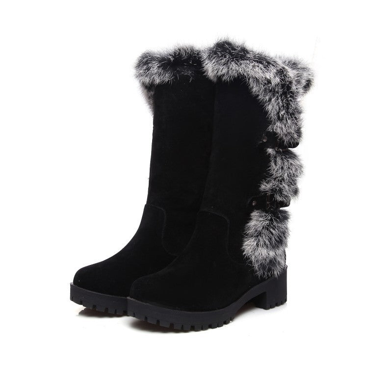 Women's Faux Suede Fur-Trim Mid-Calf Winter Boots