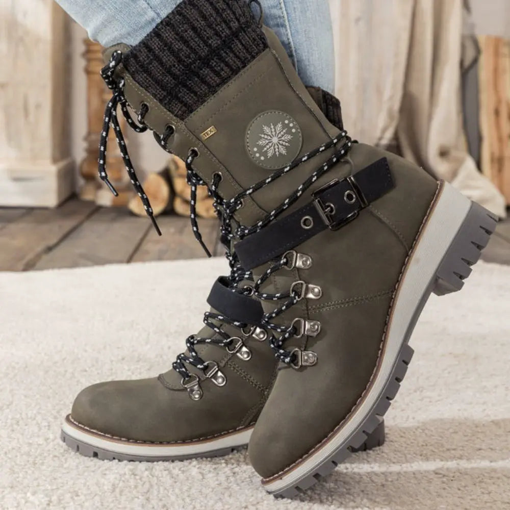 Women's Faux Leather Knit-Cuff Snow Boots