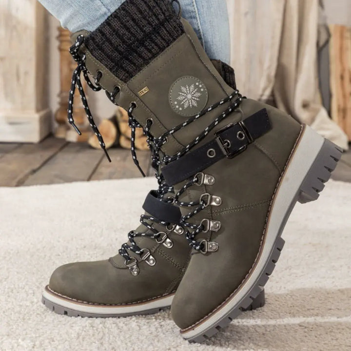 Women's Faux Leather Knit-Cuff Snow Boots