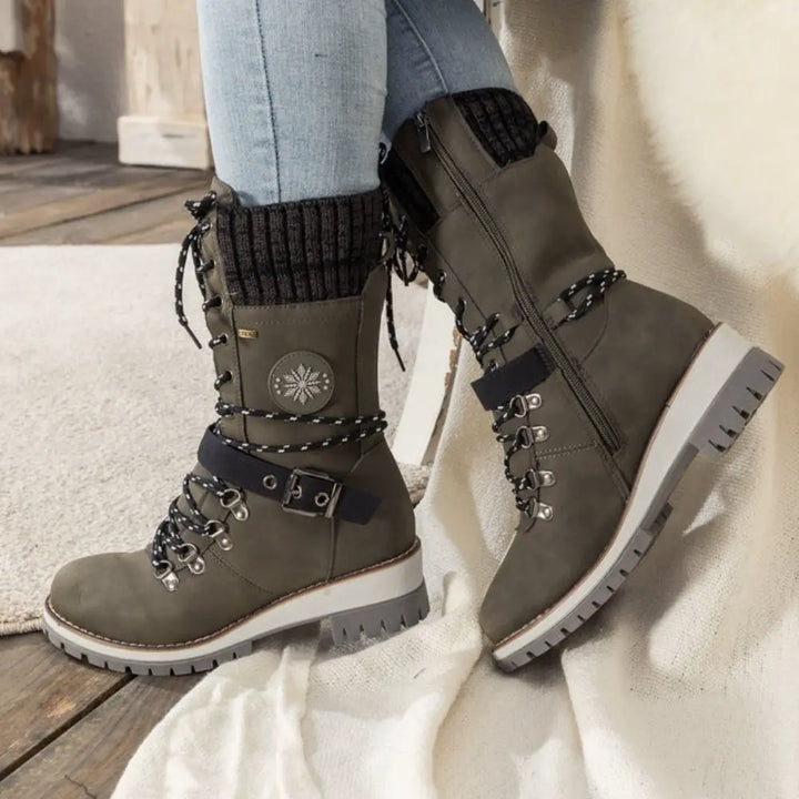 Women's Faux Leather Knit-Cuff Snow Boots