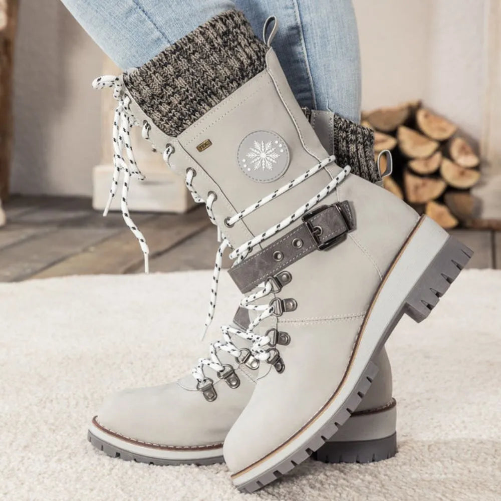 Women's Faux Leather Knit-Cuff Snow Boots