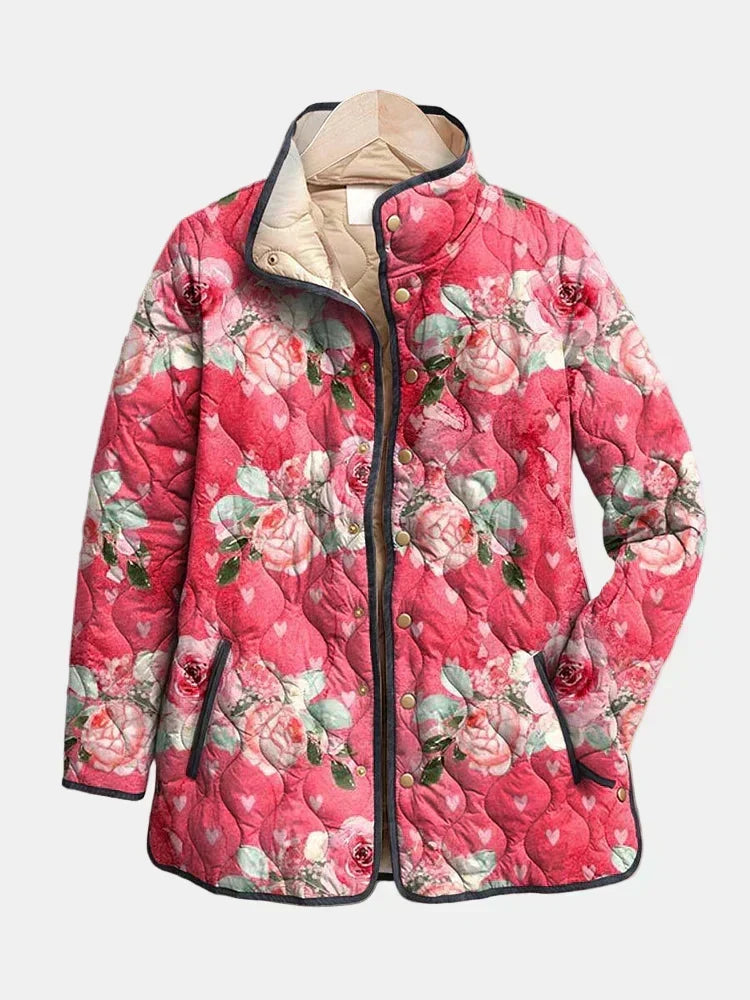 Women's Floral Print Quilted Snap-Button Jacket