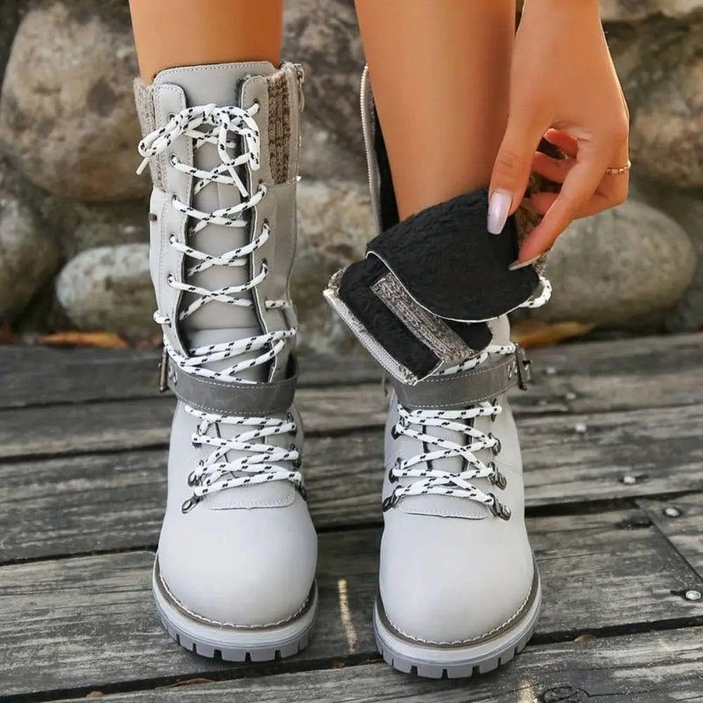 Women's Faux Leather Knit-Cuff Snow Boots