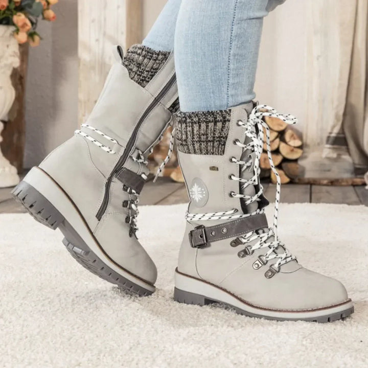 Women's Faux Leather Knit-Cuff Snow Boots
