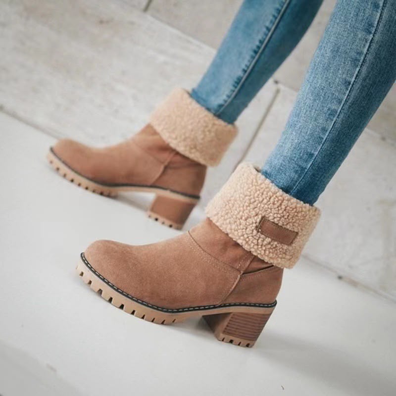 Women's Winter Suede Snow Boots with Sherpa Fold-Over Cuff