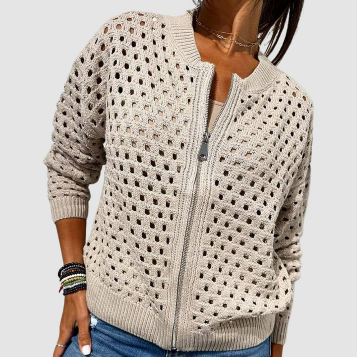 Women's Hollow-Knit Zip Cardigan