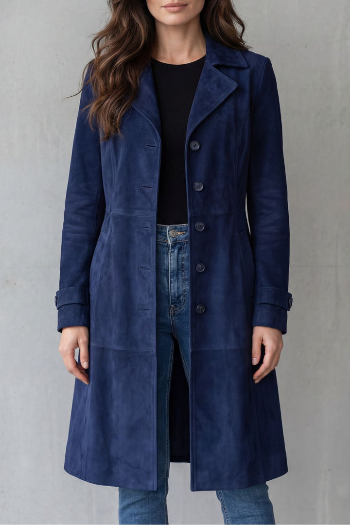 Vintage Suede-Effect Longline Coat for Women