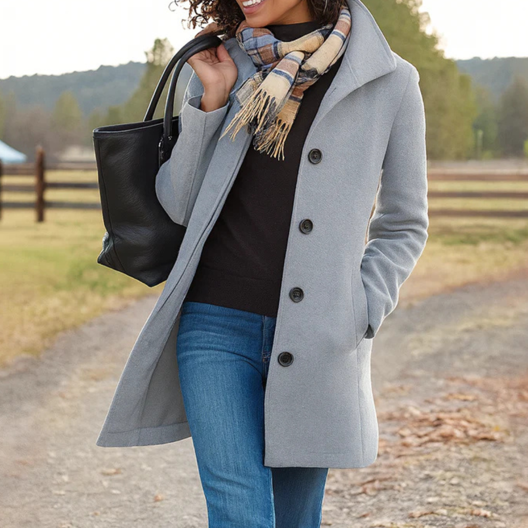 Women's Classic Winter Coat with Front Button Placket
