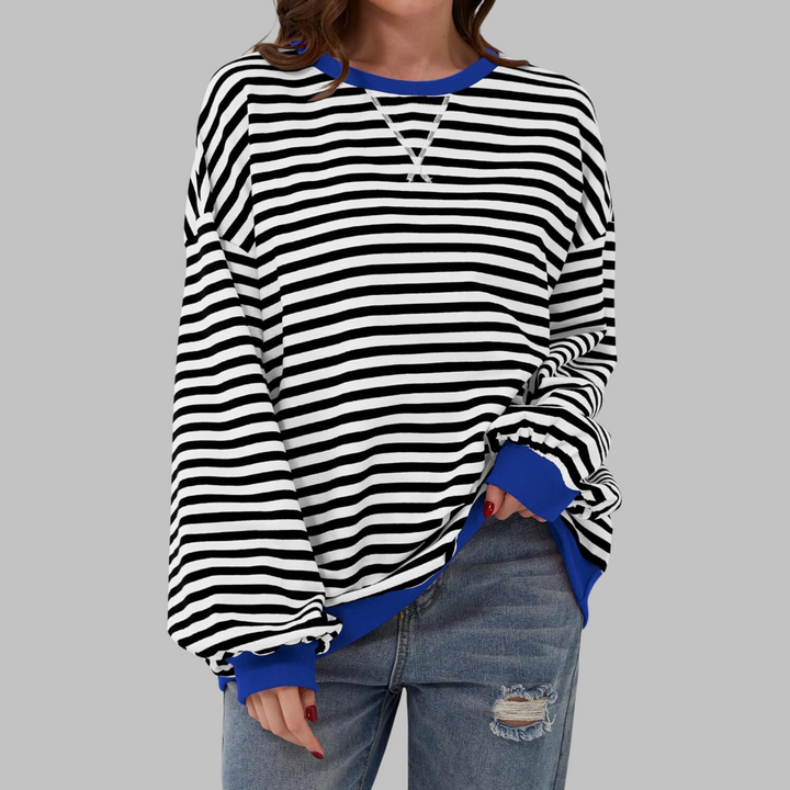 Casual Long Sleeve Round Neck Striped Sweatshirt