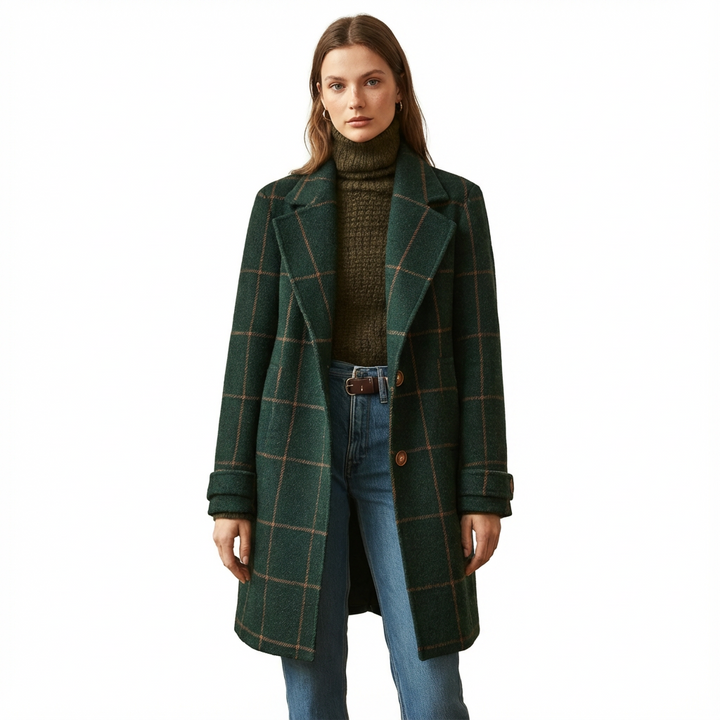 Classic Windowpane Check Coat for Women