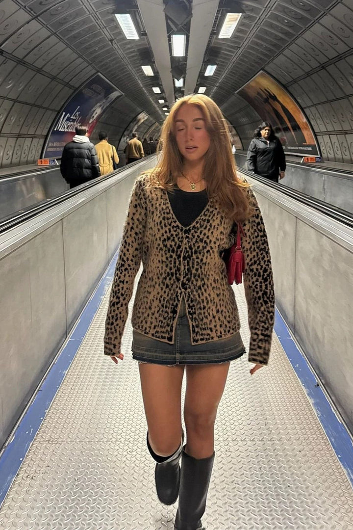 Leopard V-Neck Brushed Knit Top