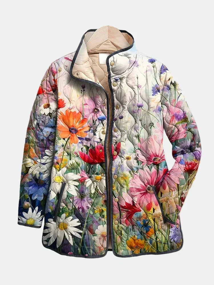 Women's Floral Print Quilted Snap-Button Jacket
