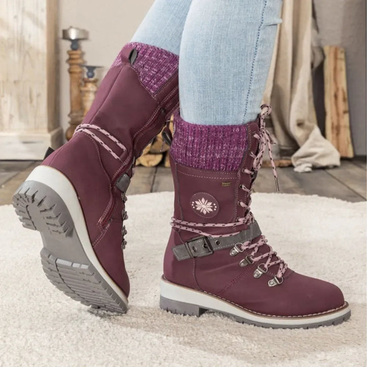 Women's Faux Leather Knit-Cuff Snow Boots