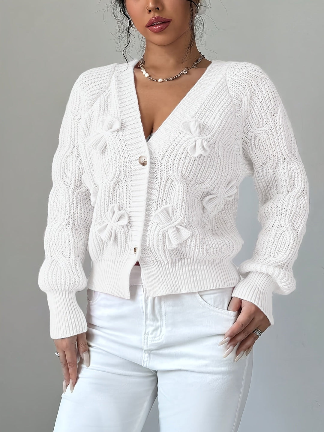 Women's Soft Bow-Detail Long Sleeve Cardigan