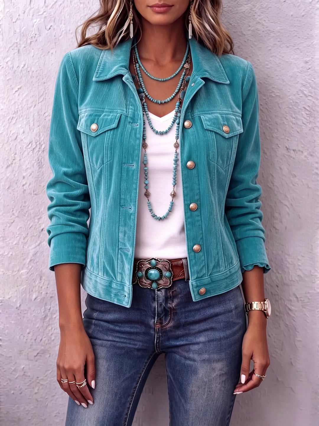 Women's Vintage Wash Velvet-Finish Button Jacket