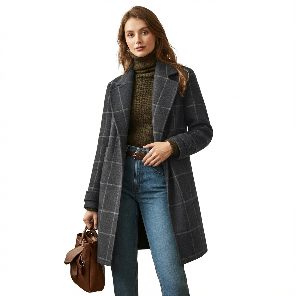 Classic Windowpane Check Coat for Women