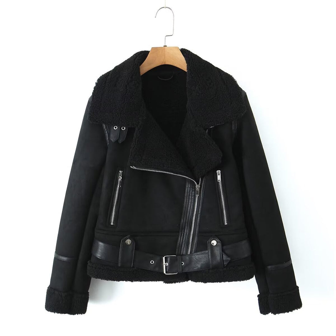 Women's Sherpa-Lined Suede Aviator Jacket