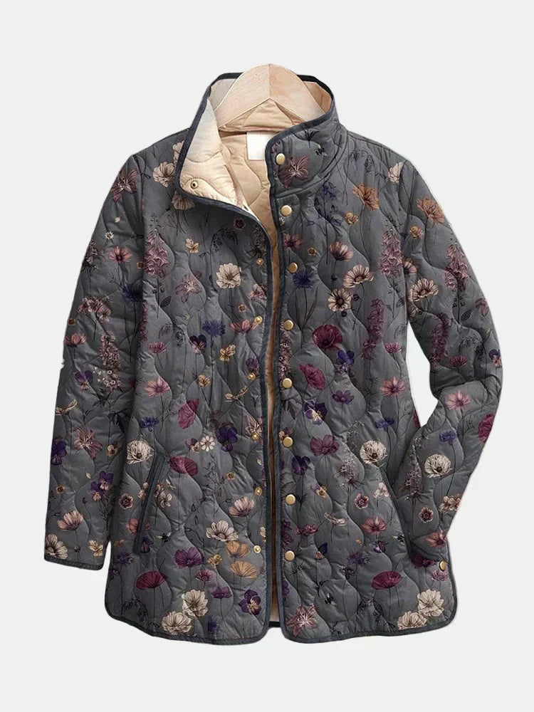 Women's Floral Print Quilted Snap-Button Jacket