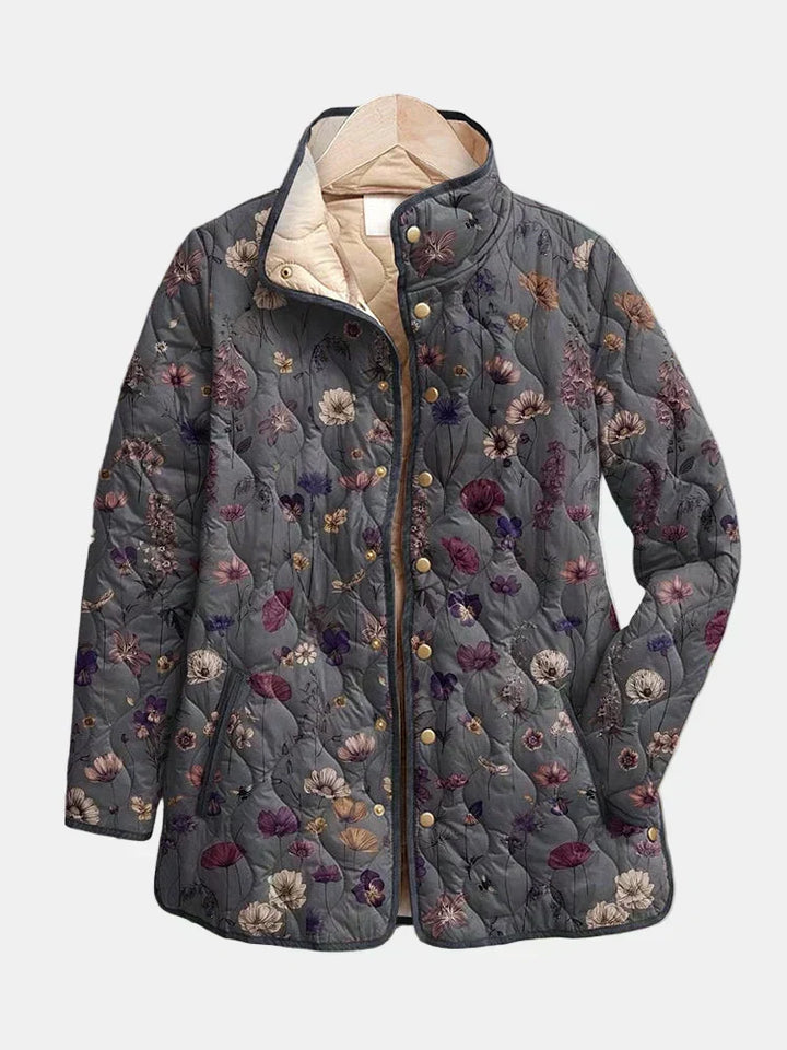 Women's Floral Print Quilted Snap-Button Jacket