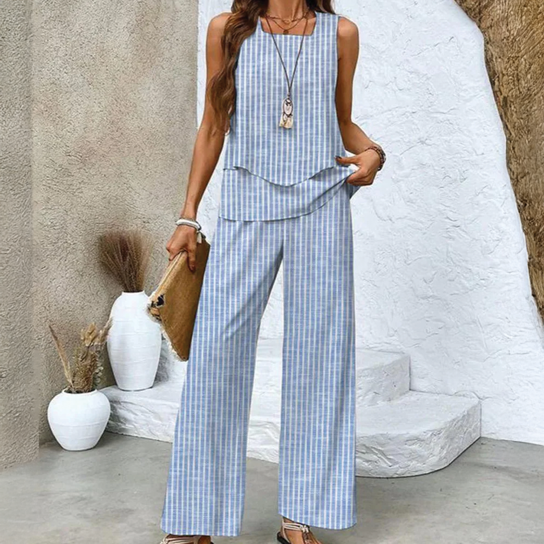 Lightweight Two-Piece Summer Set with Wide-Leg Trousers