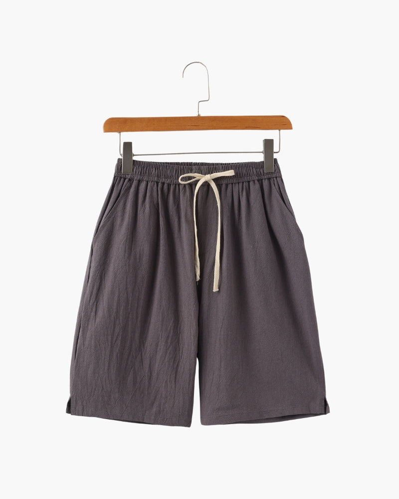 Linen Shorts with Elastic Waist and Drawstring