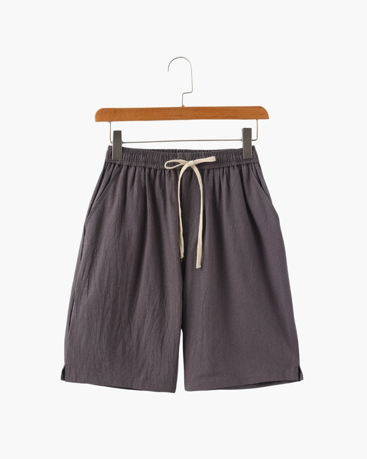 Linen Shorts with Elastic Waist and Drawstring