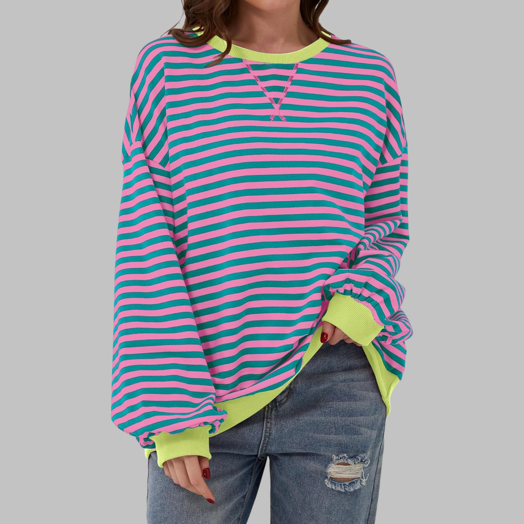 Casual Long Sleeve Round Neck Striped Sweatshirt