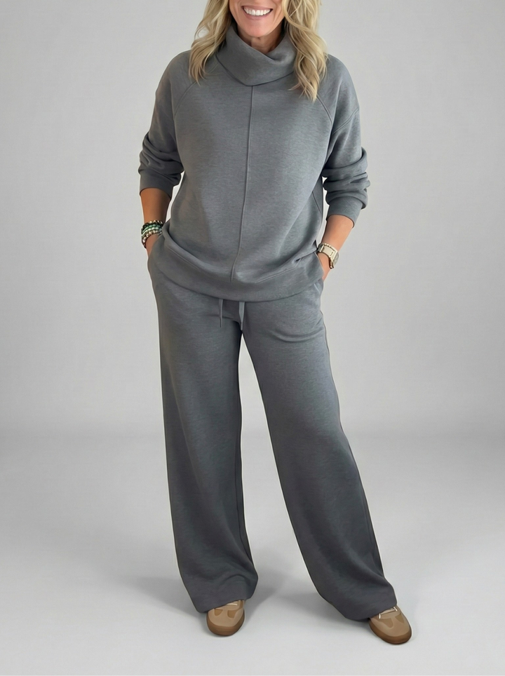 Women's Cowl Neck Wide-Leg Loungewear Set