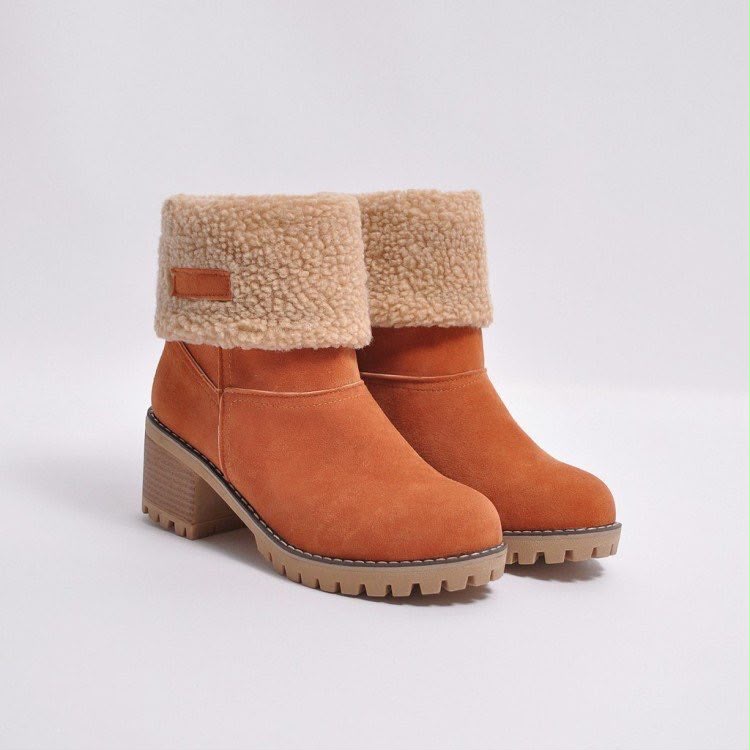 Women's Winter Suede Snow Boots with Sherpa Fold-Over Cuff