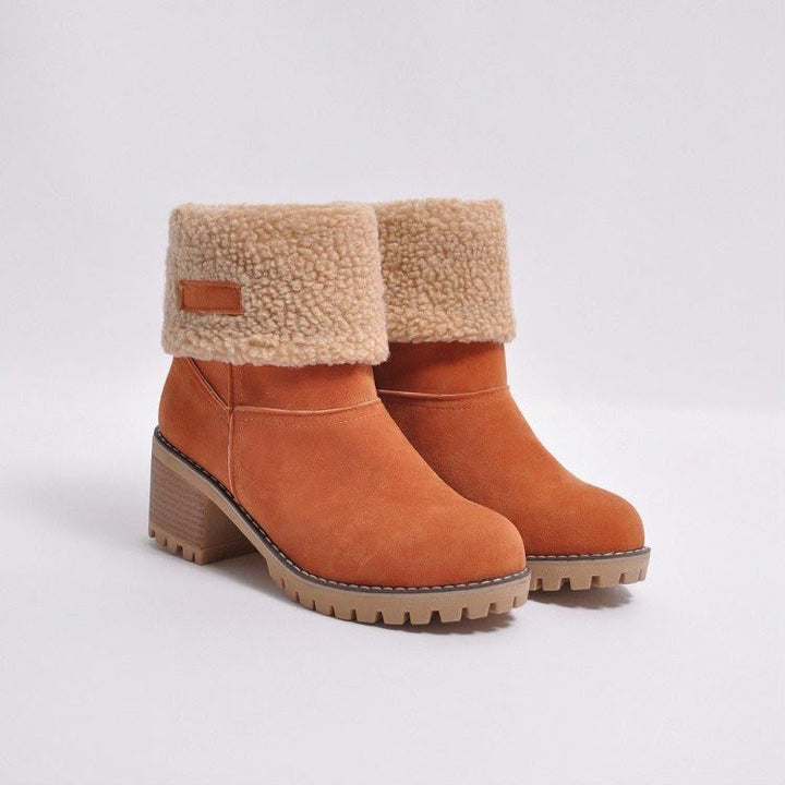 Women's Winter Suede Snow Boots with Sherpa Fold-Over Cuff