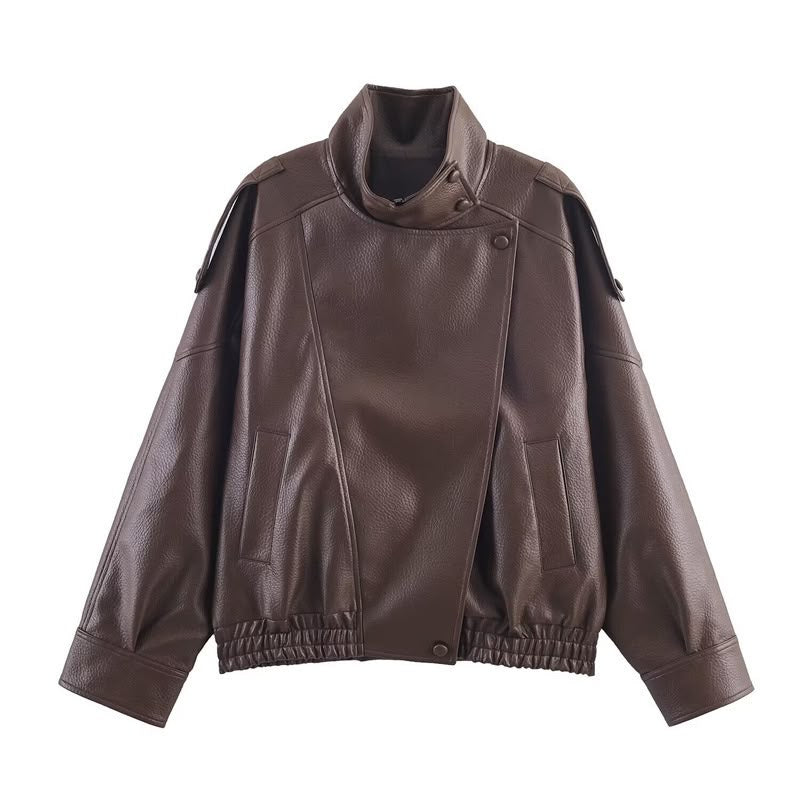 Women's Oversized Faux Leather Bomber Jacket