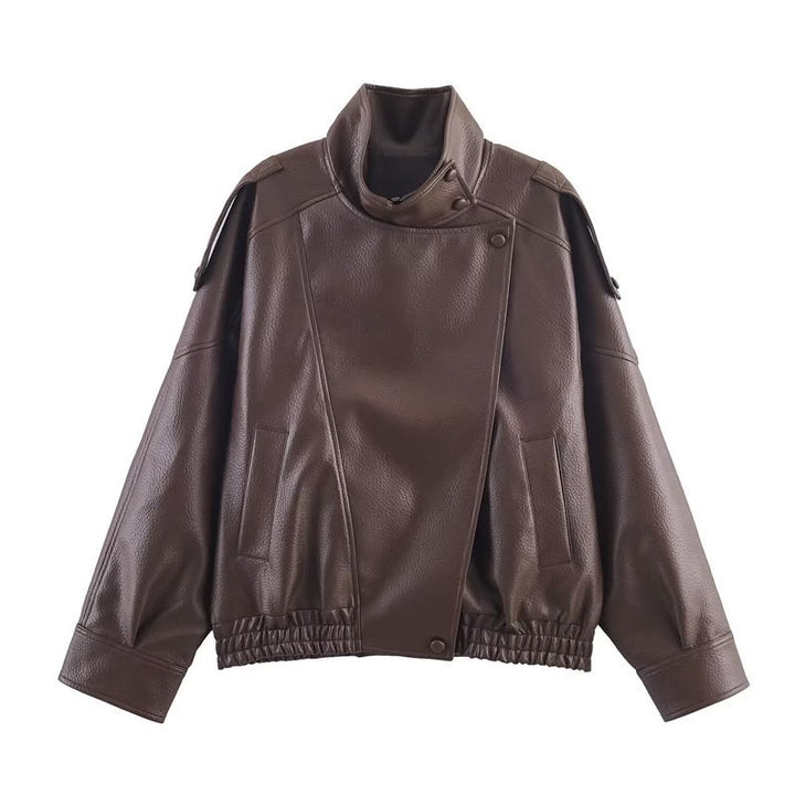 Women's Oversized Faux Leather Bomber Jacket