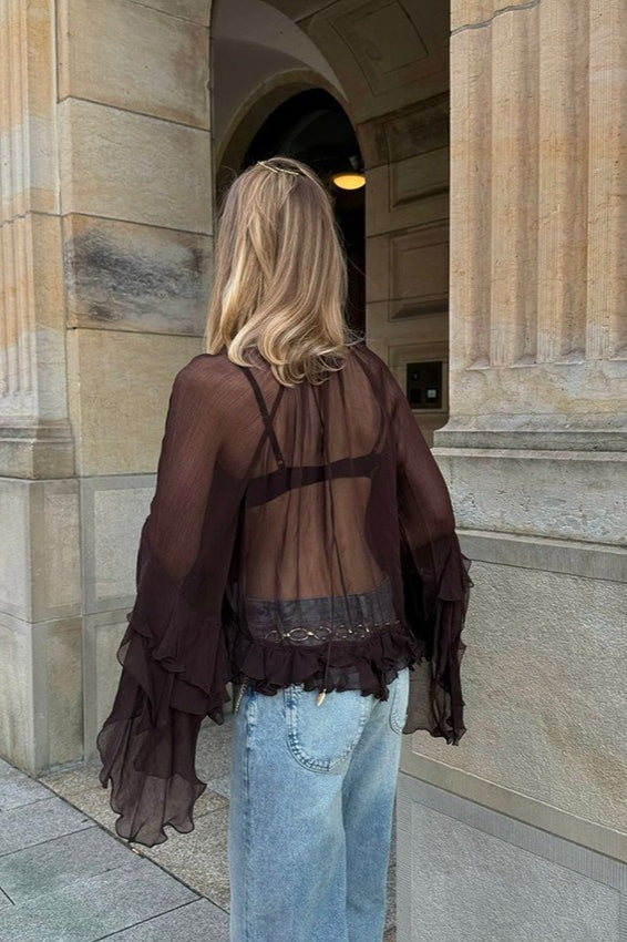 Flared Sleeve Chiffon Blouse for Women