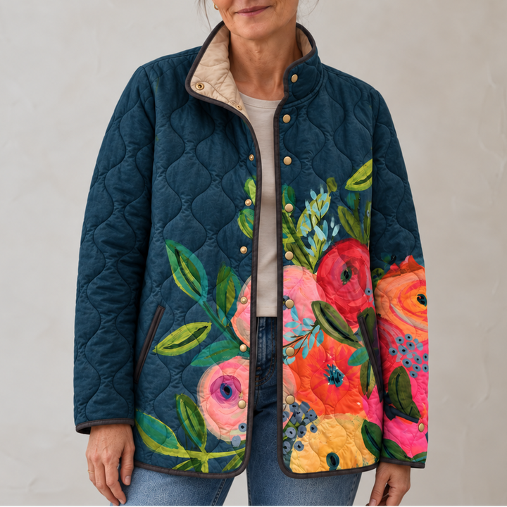 Women's Floral Print Quilted Snap-Button Jacket