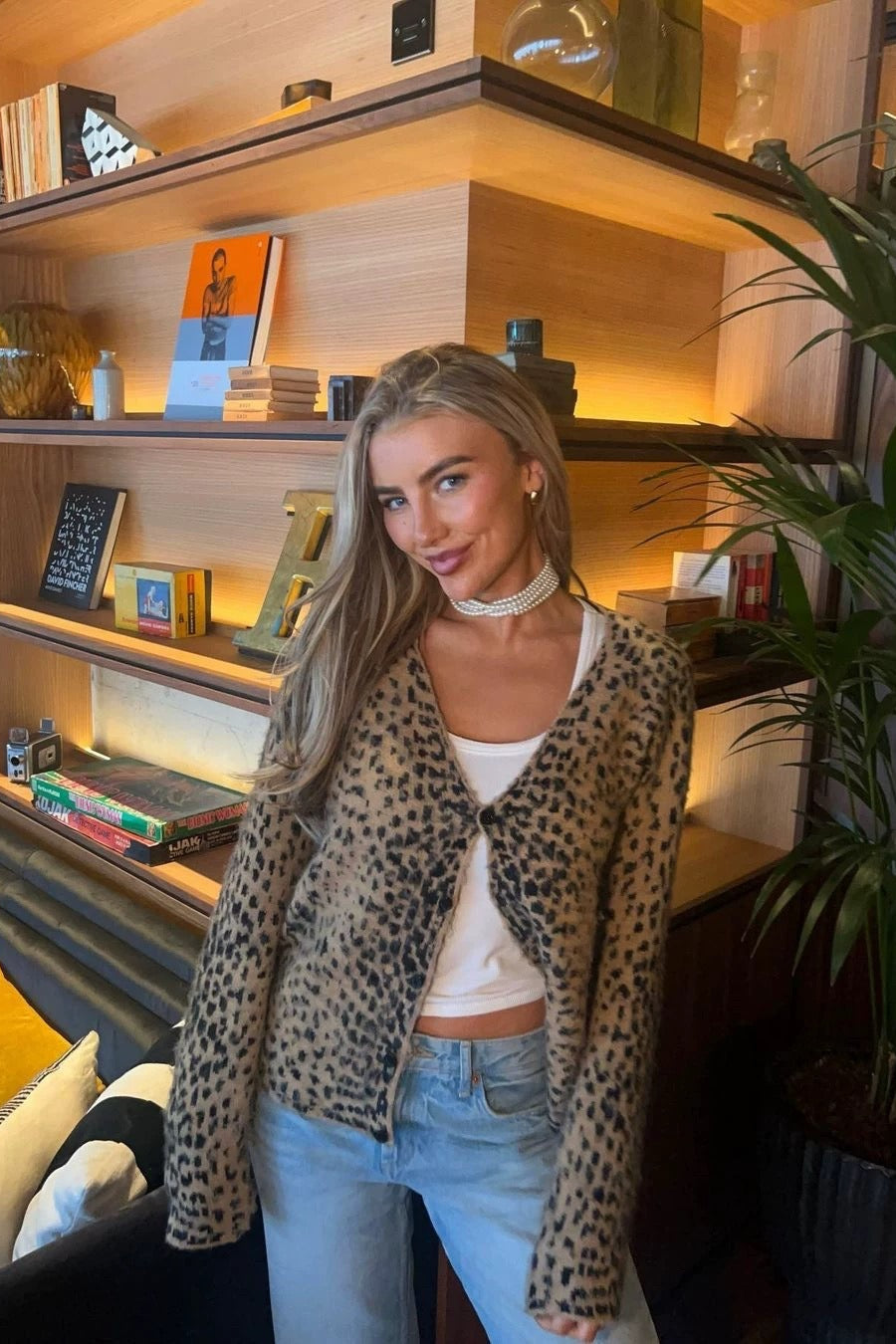 Leopard V-Neck Brushed Knit Top