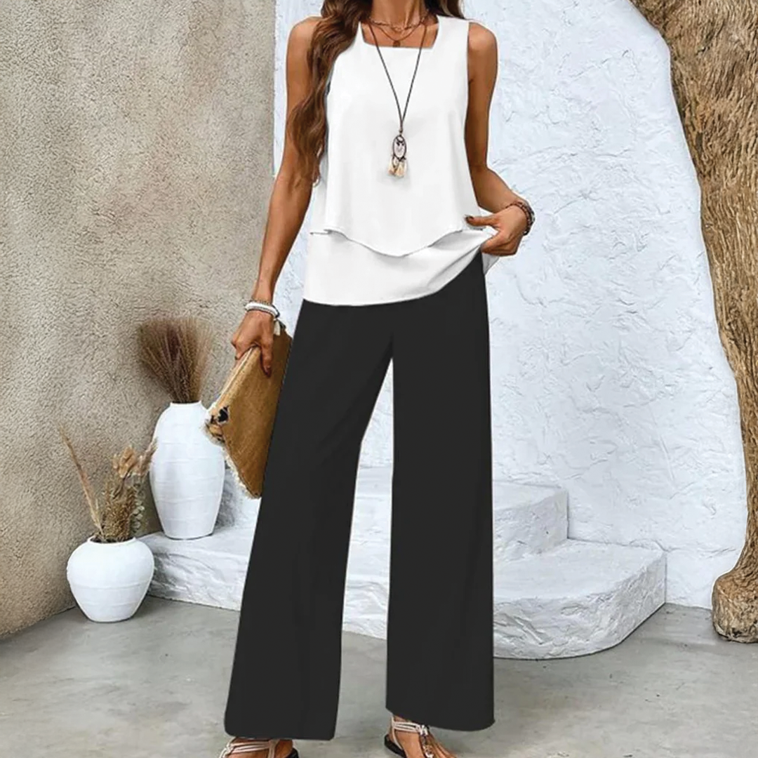 Lightweight Two-Piece Summer Set with Wide-Leg Trousers