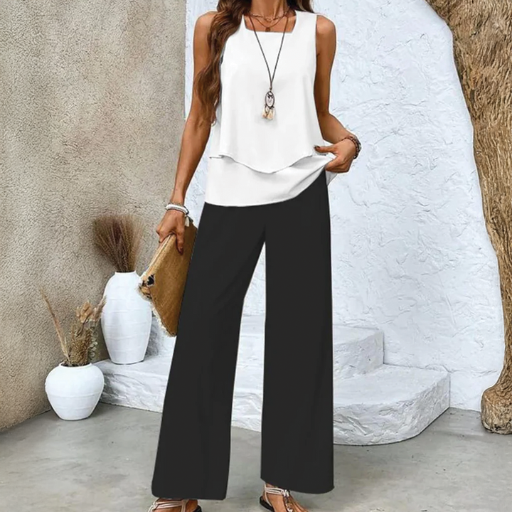 Lightweight Two-Piece Summer Set with Wide-Leg Trousers