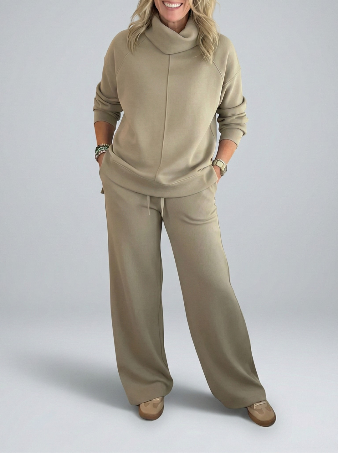 Women's Cowl Neck Wide-Leg Loungewear Set