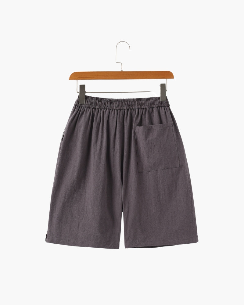 Linen Shorts with Elastic Waist and Drawstring