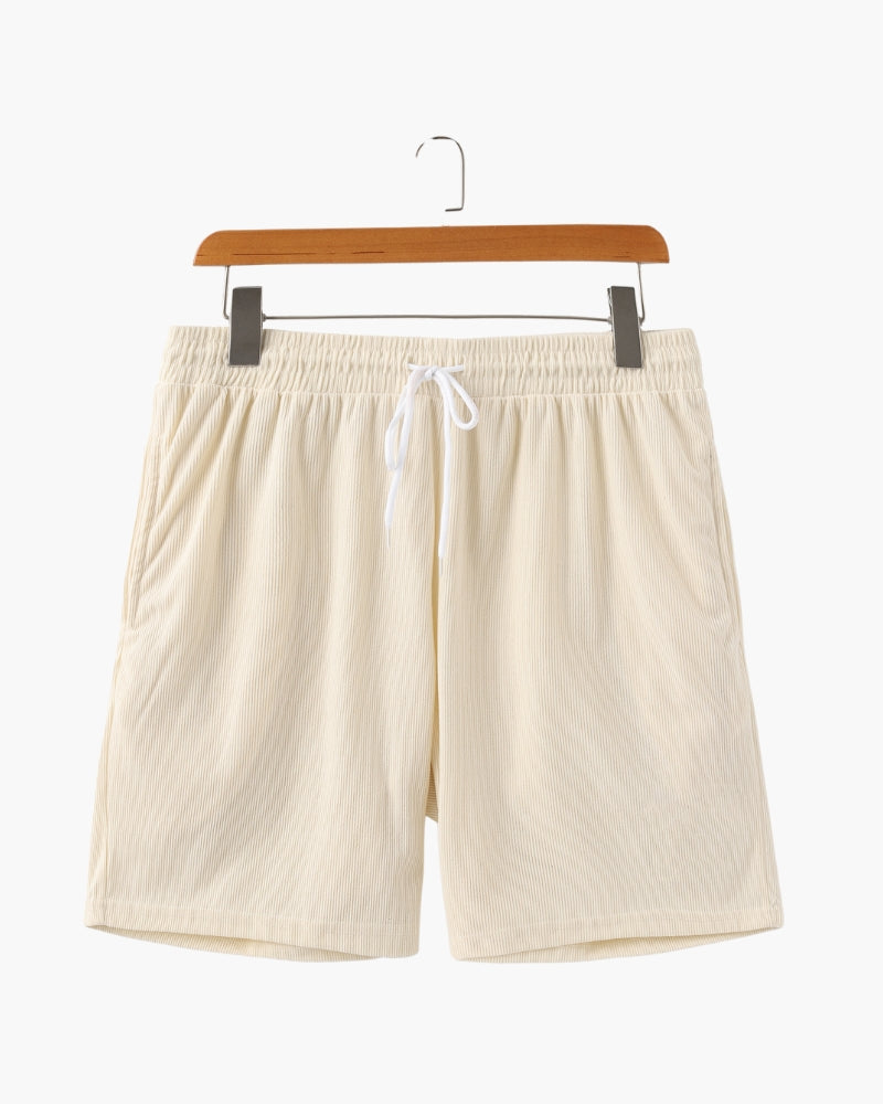 Ribbed Shorts with Elastic Waist and Drawstring