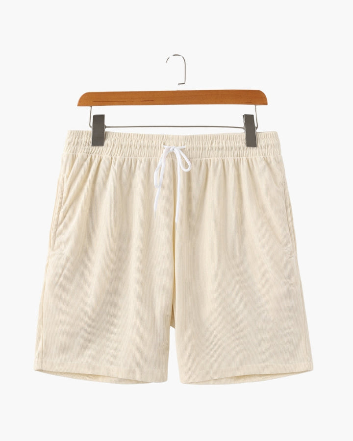Ribbed Shorts with Elastic Waist and Drawstring