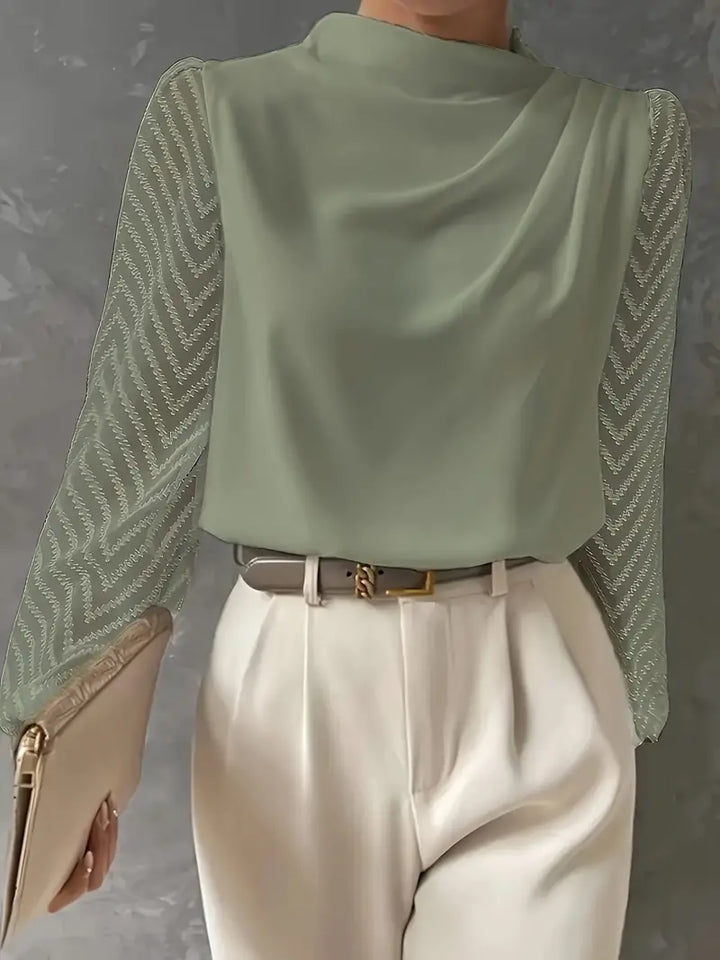 Elegant Blouse with Illusion Sleeves & Ruched Neckline