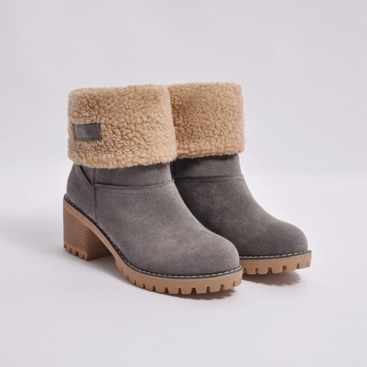 Women's Winter Suede Snow Boots with Sherpa Fold-Over Cuff